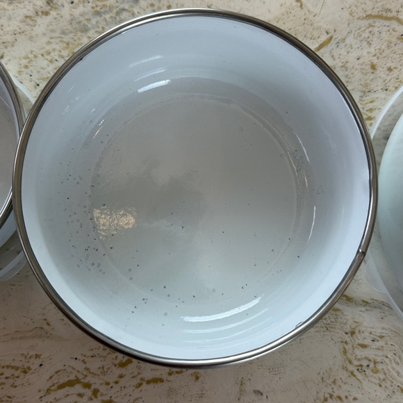 Vintage White Enamelware Nesting Bowls Set of 4 w Lids — Red/Orange/Blue Flowers - Picture 8 of 16